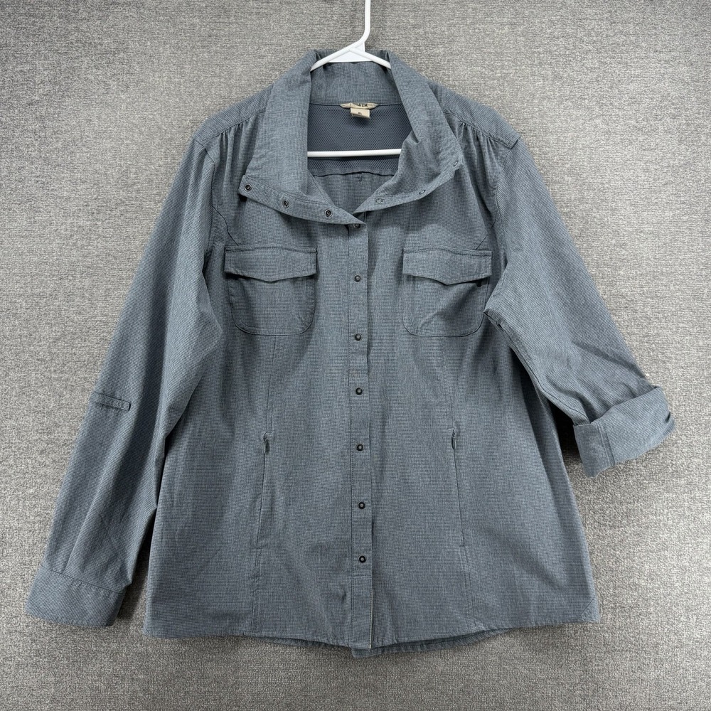 Duluth Trading Roll Tab Shirt Women Size XL Gray Vented Outdoor Snap Button
